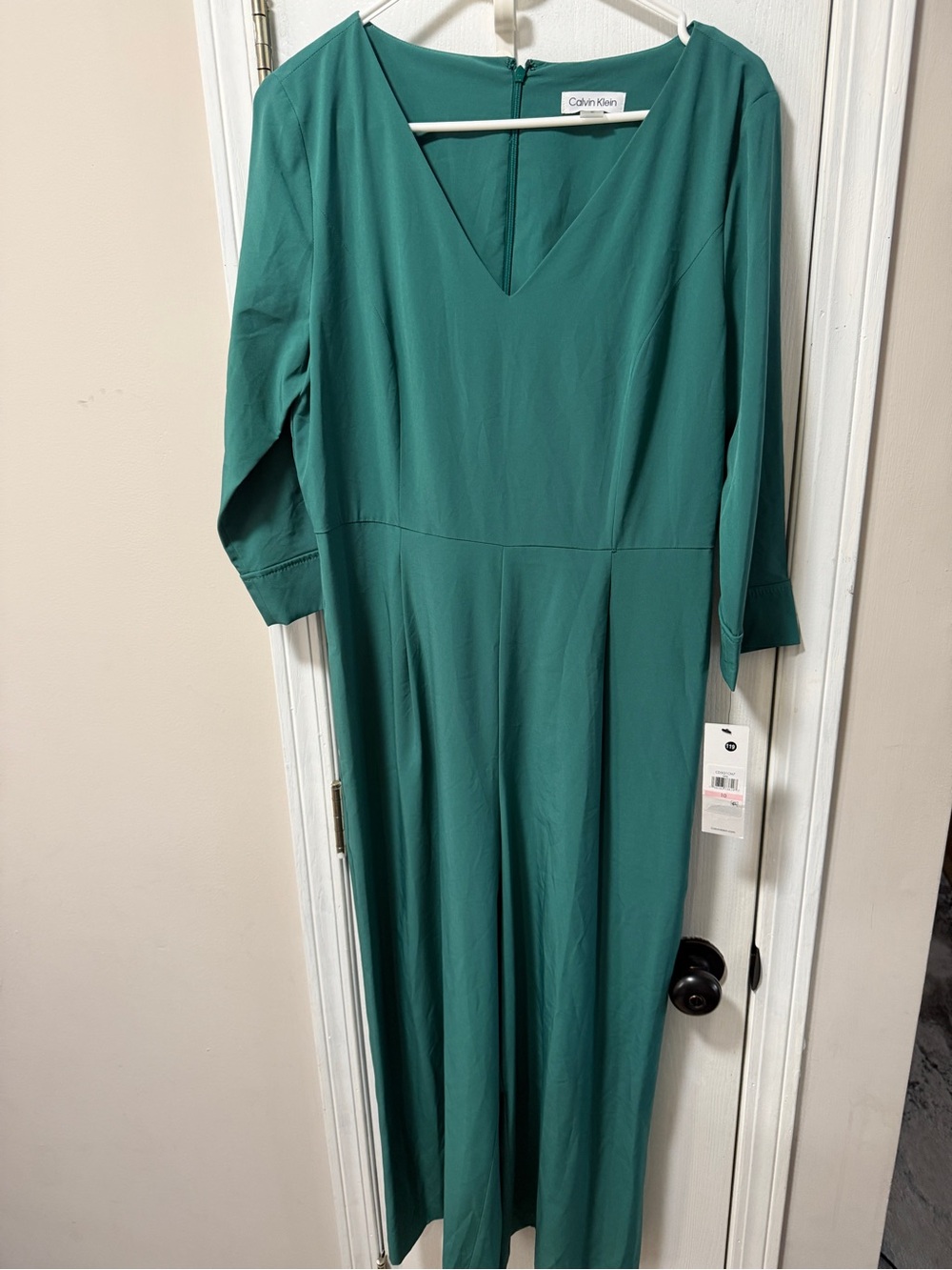 Calvin Klein Teal V-Neck Long Sleeve Jumpsuit